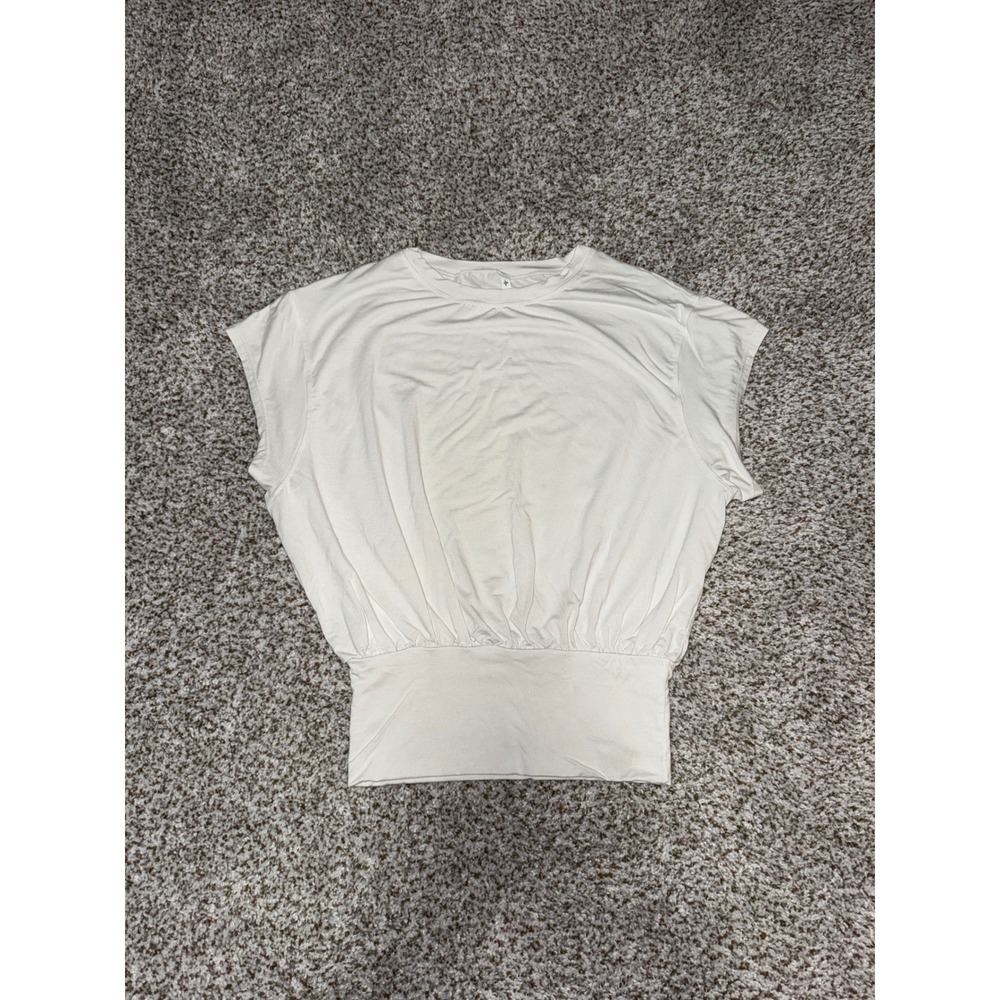 Halara Women Cream Cap Sleeve Blouson Top Wide Banded Hem Size Small